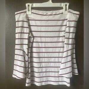 Wild Fable Maroon and White Striped Off Shoulder Top